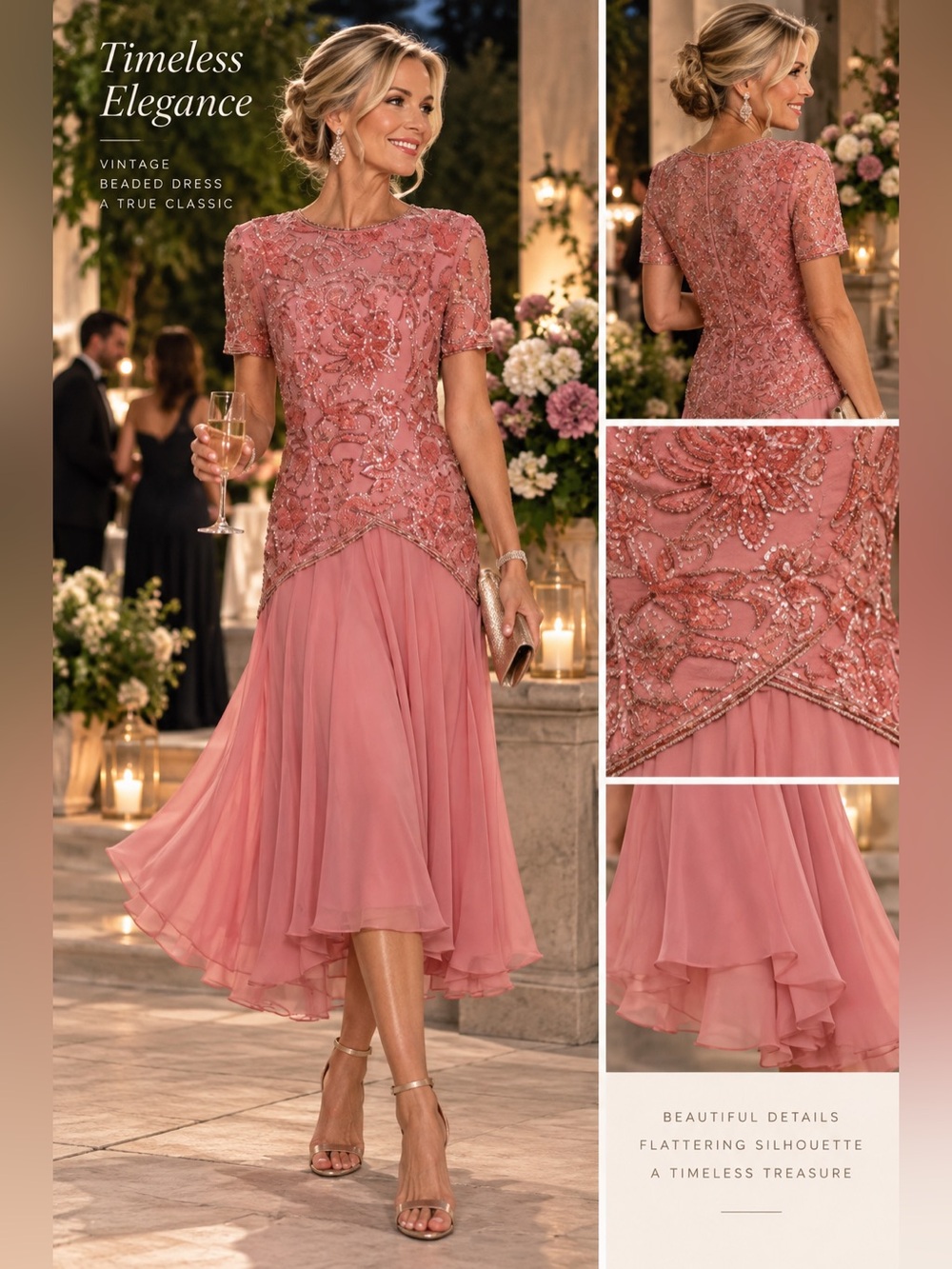 Jacqueline Ferrar Stunning Silk Gown Coral Pink Embellished Beaded size 8